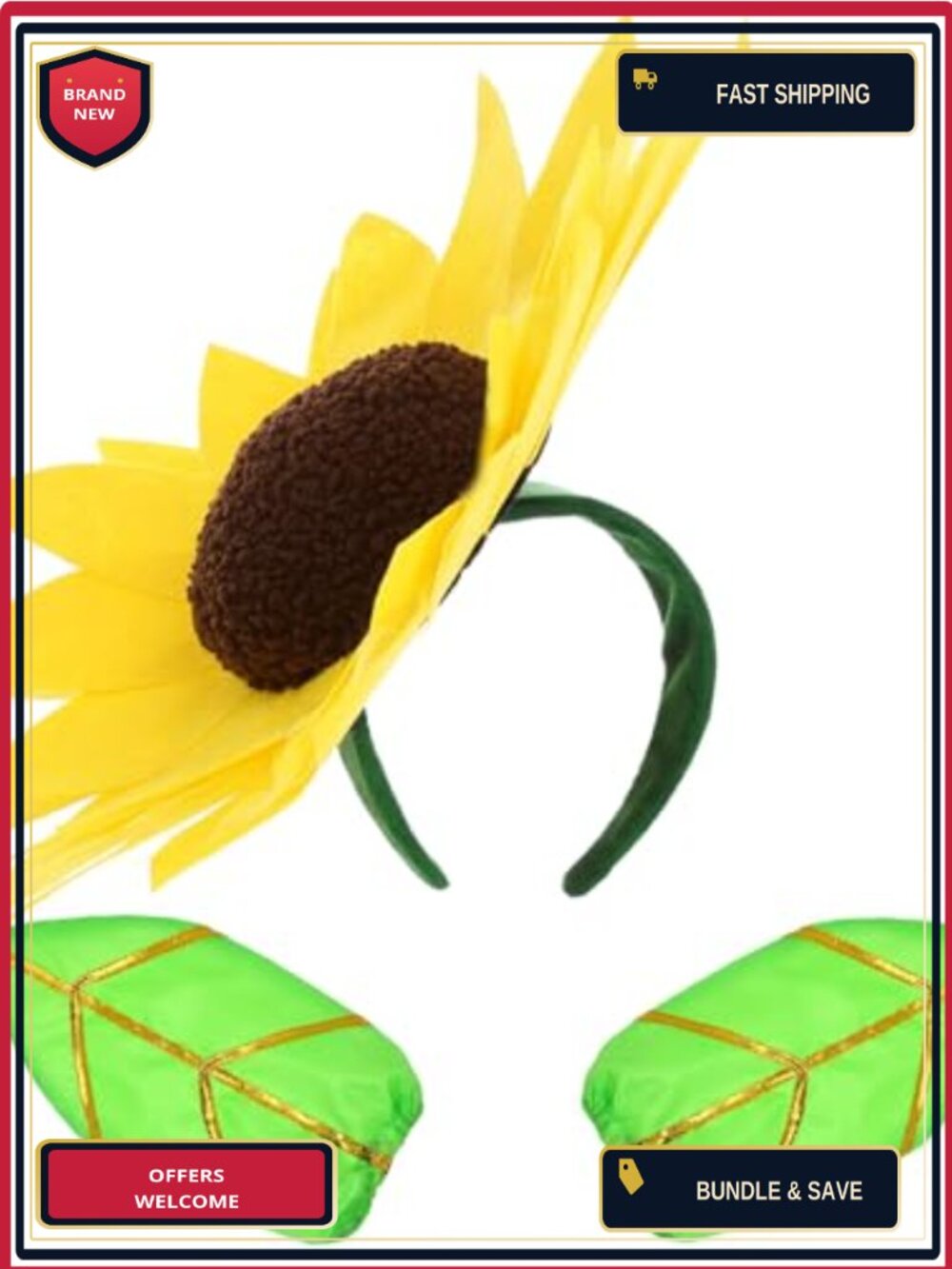 Sunflower Costume Set Headgear & Green Gloves Halloween Cosplay Party